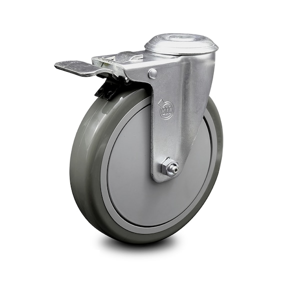 6 Inch Gray Polyurethane Wheel Bolt Hole Caster with Total Lock Brake SCC